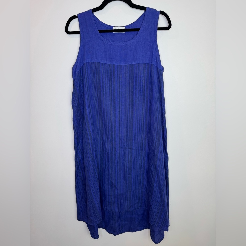 New Allen Allen royal Blue 100% LINEN Sleeveless DRESS size medium made USA